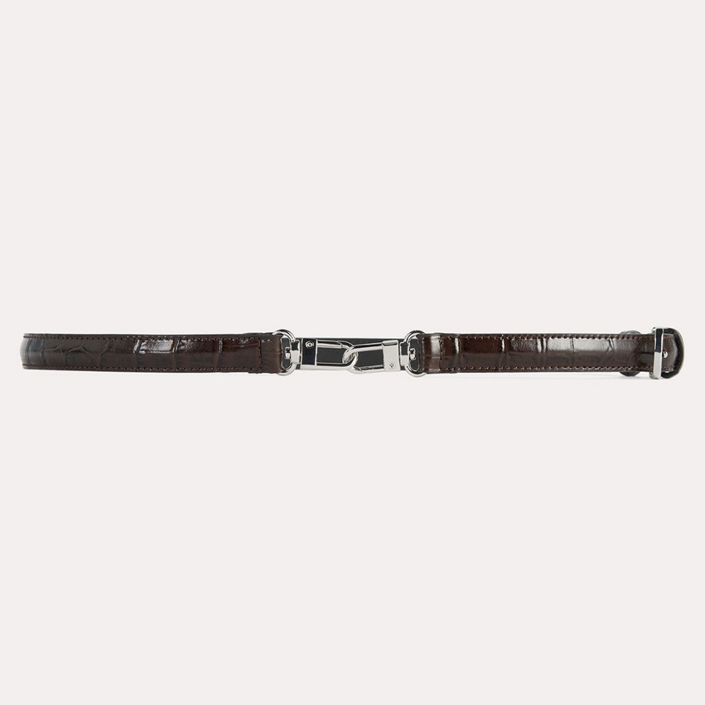 Toteme Double Clasp Leather Belt Dark Brown Croc